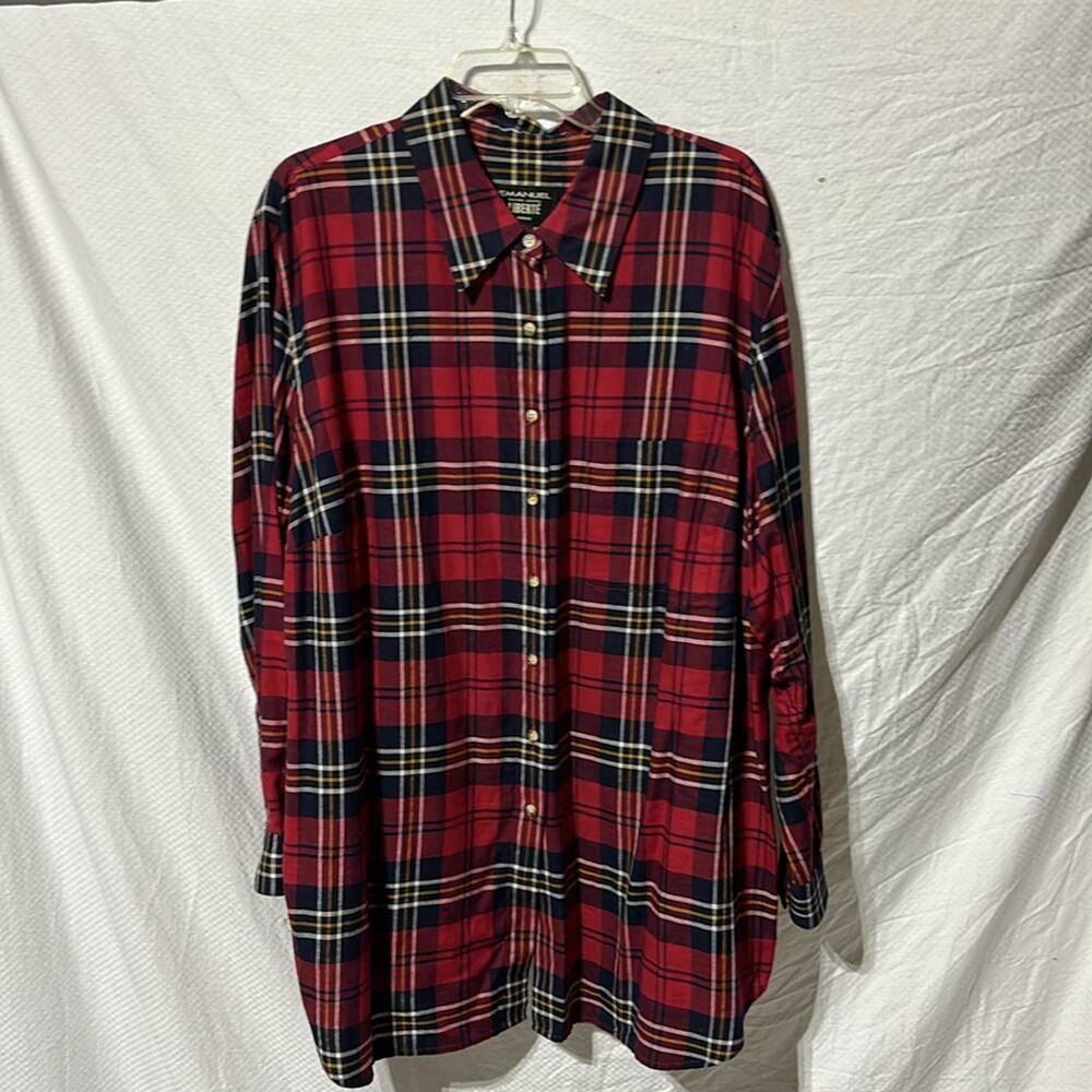 Emanuel Ungaro Liberte 3x vintage plain deep navy blackish plaid blouse euc